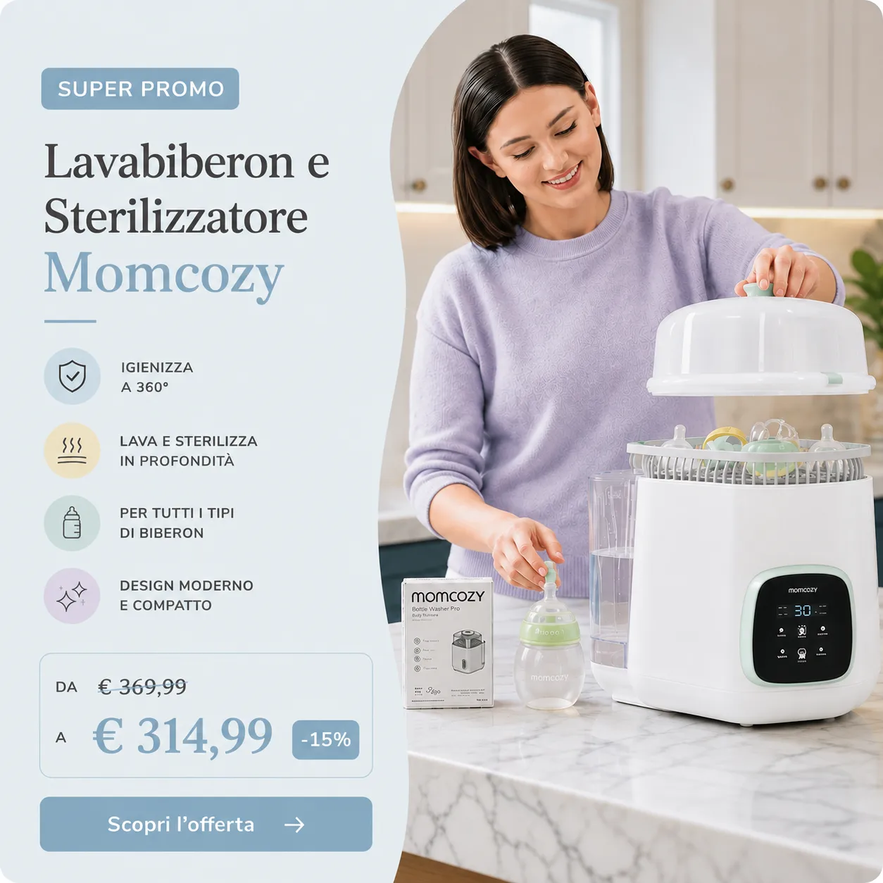 Momcozy lavabiberon e sterilizzatore automatico