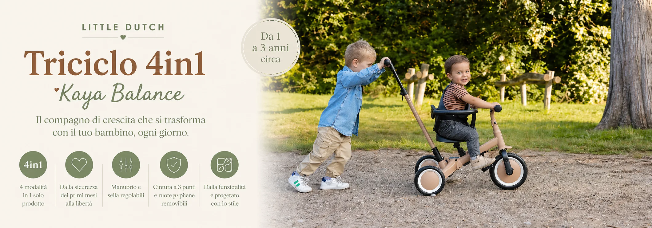 Little Dutch triciclo 4 in 1 Kaya Balance, compagno di crescita da 1 a 3 anni circa