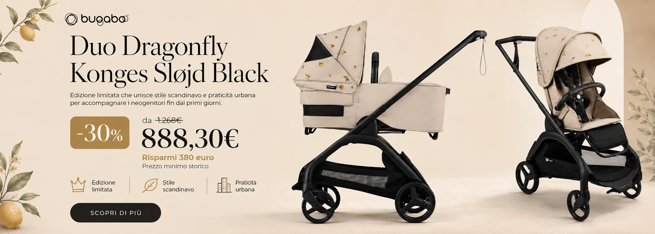Bugaboo Duo Dragonfly Konges Sløjd Black in promozione con sconto del 30%