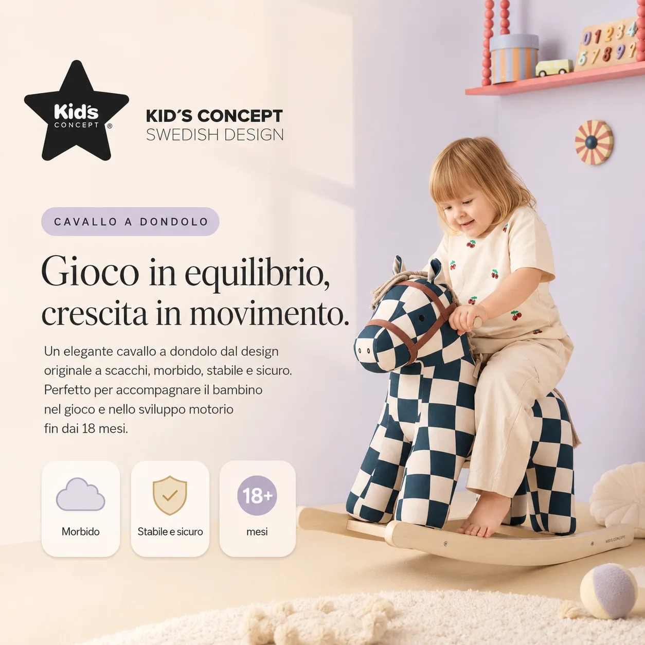 Kid’s Concept cavallo a dondolo Miro morbido, stabile e sicuro dai 18 mesi