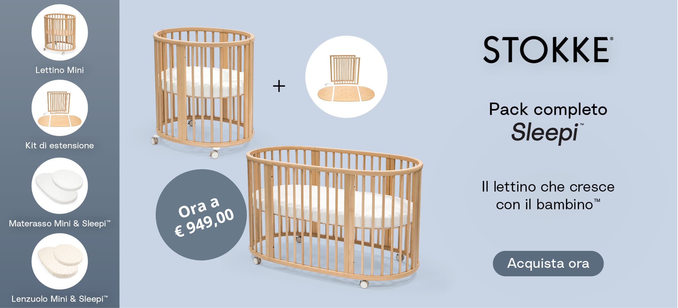 Sleepi™ Bundle completo: culla, lettino, materassi e lenzuola