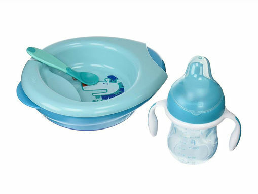 Immagine di Chicco Set pappa 6+ azzurro - Piatti e posate