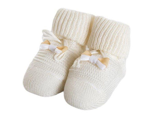 Immagine di Premamy scarpina neonato in cotone mercerizzato con applicazione fiocco panna - Calzine per neonato