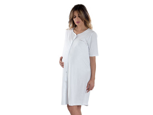 Immagine di Premamy camicia da notte clinica aperta davanti mezza manica bianco tg S - Premaman