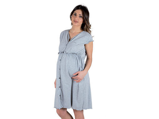 Immagine di Premamy camicia da notte clinica aperta davanti mezza manica grigio melange con pois tg S - Premaman