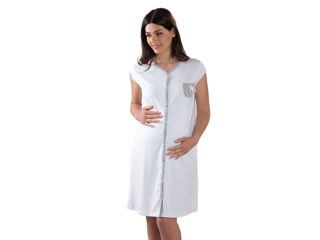 Immagine di Premamy camicia da notte clinica apertura davanti mezza manica micro pois grigio tg S - Intimo e notte mamma