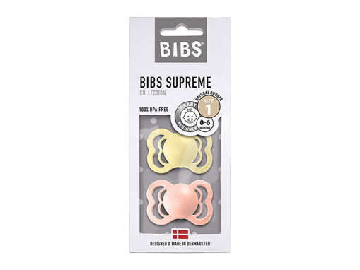 Immagine di Bibs 2 ciucci in silicone Supreme 0-6 mesi sole e rosa pesca - Ciucci