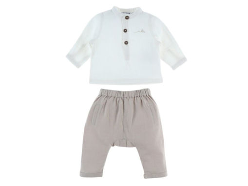 Immagine di Noukie's completo camicia+pantaloni bianco-beige tg 9 mesi - T-Shirt e Top