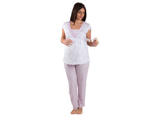 Immagine di Premamy pigiama pre e post parto manica corta bianco e pois rosa tg M - Intimo e notte mamma