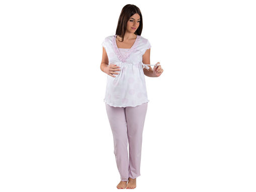 Immagine di Premamy pigiama pre e post parto manica corta bianco e pois rosa tg M - Premaman