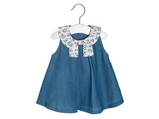 Immagine di Coccodè abito in chambray effetto denim e colletto in cotone stampato tg 9 mesi C55246 - Vestiti