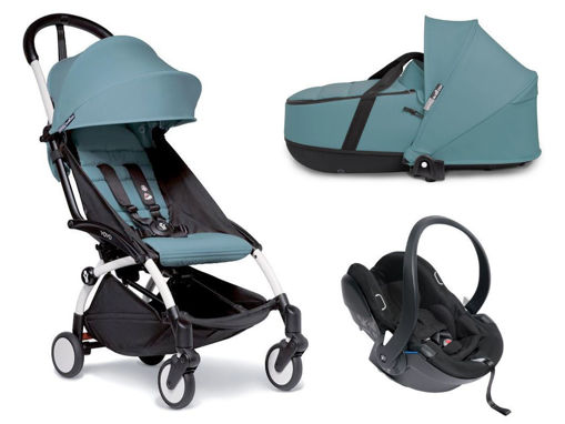 Immagine di Babyzen Trio Yoyo2 con Bassinet e iZi Go Modular bianco-aqua - Passeggini trio e duo