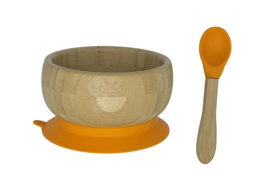 Immagine di Ecomikro ciotola e cucchiaio bambù arancio - Piatti e posate