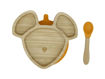 Immagine di Ecomikro piatto topo e cucchiaio bambù arancio