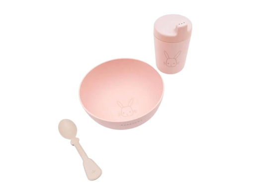 Immagine di Bamboom First Meal Set (scodella, bicchiere con beccuccio e cucchiaio) rosa - Piatti e posate