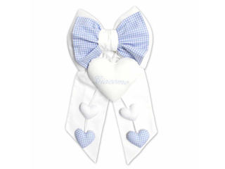 Immagine di Fior di Coccole fiocco nascita Piquet doppio con Cuore e cuoricini CO 122 azzurro - Fiocchi nascita