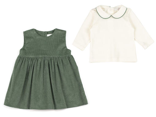 Immagine di Coccodè completo scamiciato in velluto millerighe e t-shirt in interlock verde bosco tg 12 mesi - Vestiti