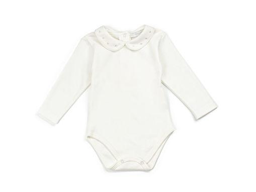 Immagine di Coccodè body camicia in interlock con colletto ricamato panna-panna C58102-1 tg 1 mese - Maglie