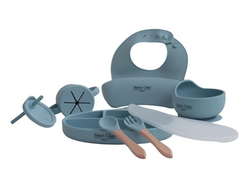 Immagine di Baby's Clan set pappa in silicone azzurro - Piatti e posate