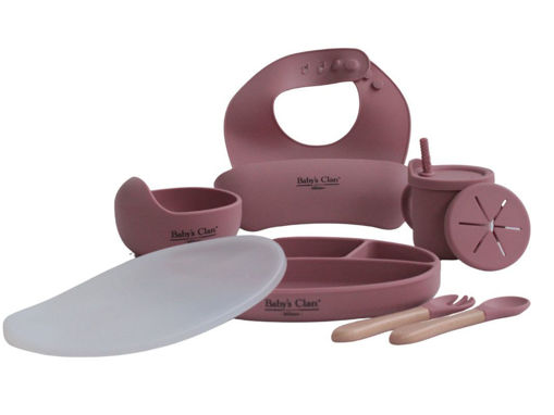 Immagine di Baby's Clan set pappa in silicone rosa - Piatti e posate