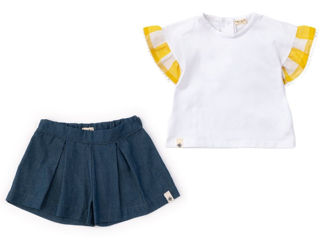 Immagine di Coccode t-shirt jersey bianco/quadro giallo + pantagonna jeans scuro tg 12 mesi - Vestiti