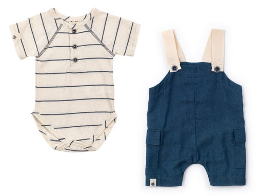 Immagine di Coccode salopette in Chambray + body paricollo jeans scuro/avio tg 12 mesi - Vestiti