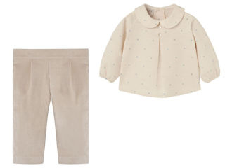 Immagine di Paz Rodríguez completo Alegria light brown/chalk blue + pantaloni sand 006-153104 + 007-152846 tg 6 mesi - Vestiti