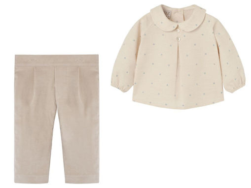 Immagine di Paz Rodríguez completo Alegria light brown/chalk blue + pantaloni sand 006-153104 + 007-152846 tg 6 mesi - Vestiti