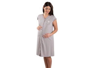 Immagine di Premamy camicia da notte clinica apertura davanti mezza manica micro pois tortora tg S - Intimo e notte mamma