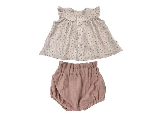 Immagine di Wooly blusa e culotte in mussola GOTS pink sand/pink flowers tg 62/68 - Vestiti