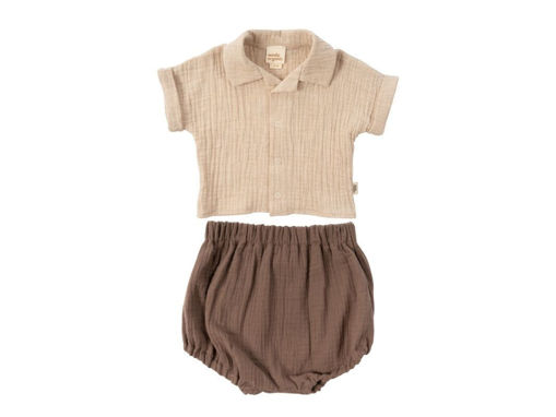 Immagine di Wooly blusa e culotte in mussola GOTS melange ecru-brown tg 68-74 - Vestiti