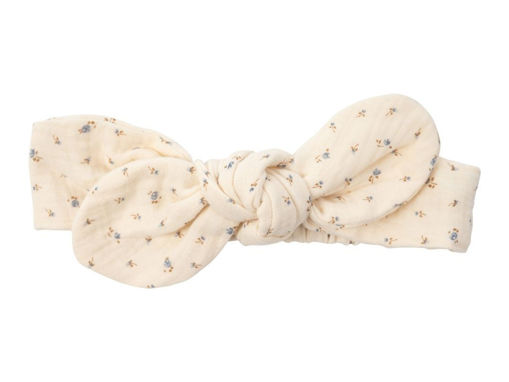 Immagine di Wooly Organic fascia elastica in mussola GOTS ecru with blue flowers - Cappelli