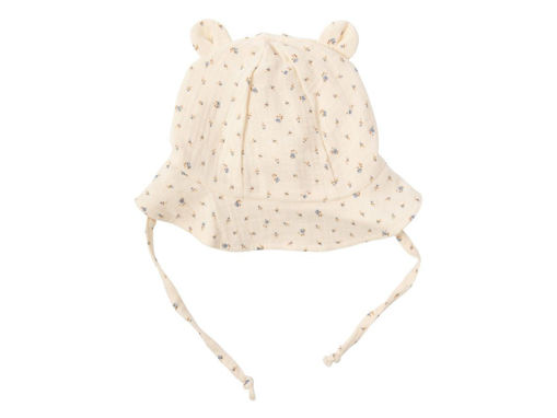 Immagine di Wooly Organic cappello da sole in mussola GOTS ecru with blue flowers tg 42/44 - Cappelli