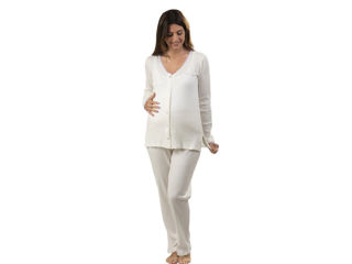 Immagine di Premamy pigiama pre e post parto manica lunga con pizzo panna tg S - Intimo e notte mamma