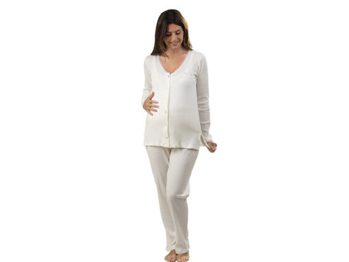 Immagine di Premamy pigiama pre e post parto manica lunga con pizzo panna tg S - Intimo e notte mamma
