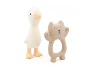 Immagine di Bamboom set in gomma naturale Gatto e Papera sand off white - Massaggiagengive