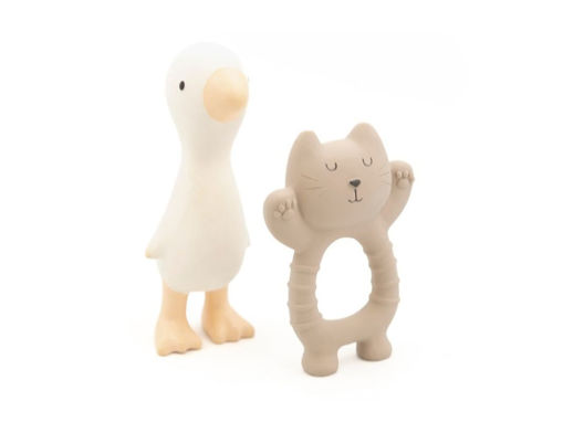 Immagine di Bamboom set in gomma naturale Gatto e Papera sand off white - Massaggiagengive